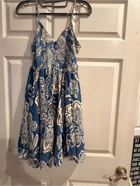 Angie Blue & White Floral Sundress with Smocked Bodice